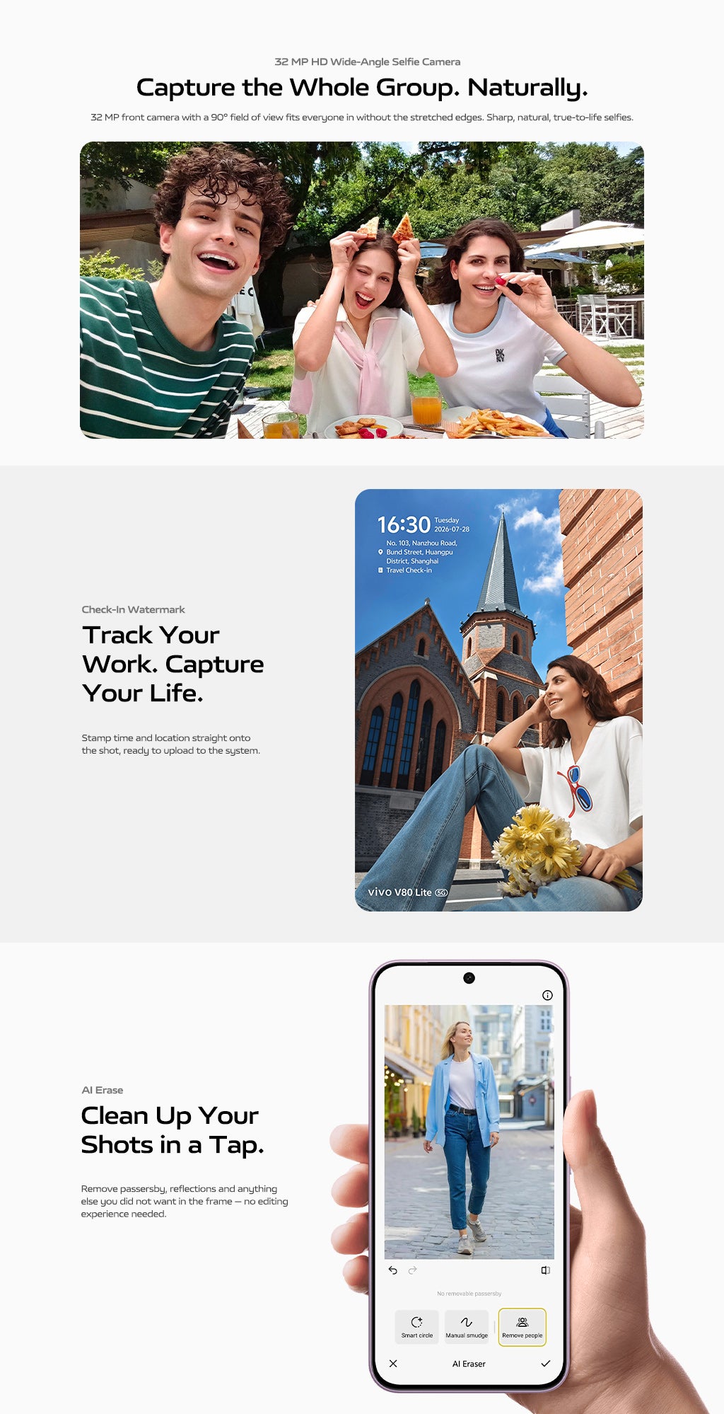 vivo V80 Lite 5G 32 MP HD wide=angle selfie camera